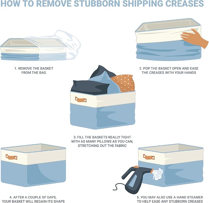 OrganiHaus Small Fabric Storage Bins for Shelves 6 Pack, 12x8in Closet Storage Bins for Shelves, Cloth Baskets for Organizing, Linen Closet Organizers, Fabric Basket, Gray/White