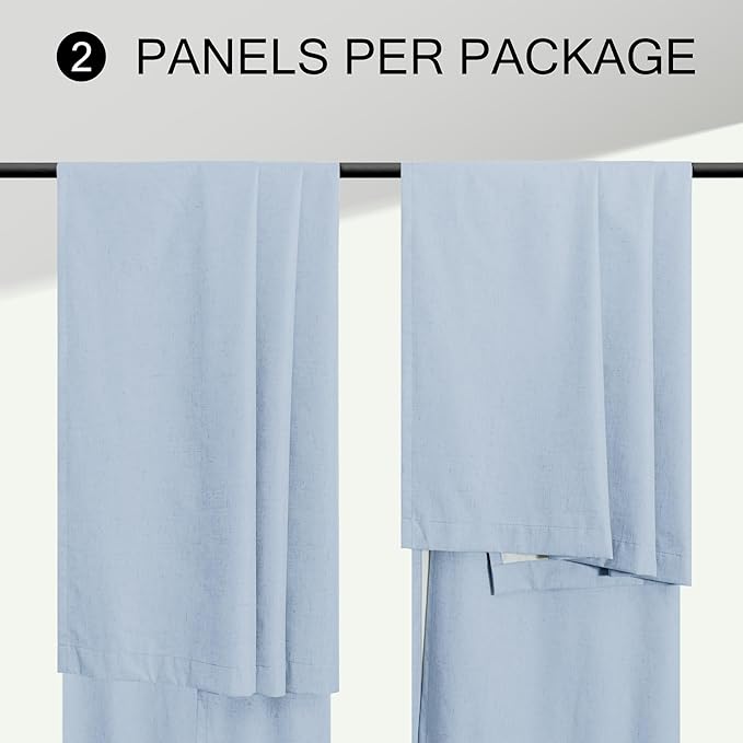 Light Blue Curtains 96 Inches Long for Living Room Linen Boho Blackout Room Darkening Back Tab Pleated Thermal Window Treatments Pale Blue Black Out Curtain Drapes for Bedroom Decor 96 Length 2 Panel