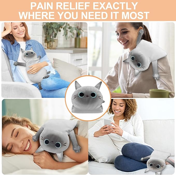 Microwave Heating Pad for Cramps Pain Relief, 17 * 9'' Moist Microwavable Stuffed Animal Period Menstrual Heating Pads for Cramps, Back, Neck Shoulder and Knee- Siamese Cat