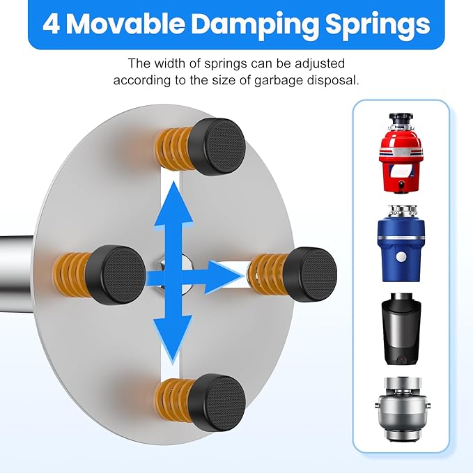 Garbage Disposal Support, Adjustable Spring Shock Absorber Bracket (11.02-14.56inch (28-37cm)), Holds Up tp 440lbs, Stainless Steel Noise Reduction Installation Kit