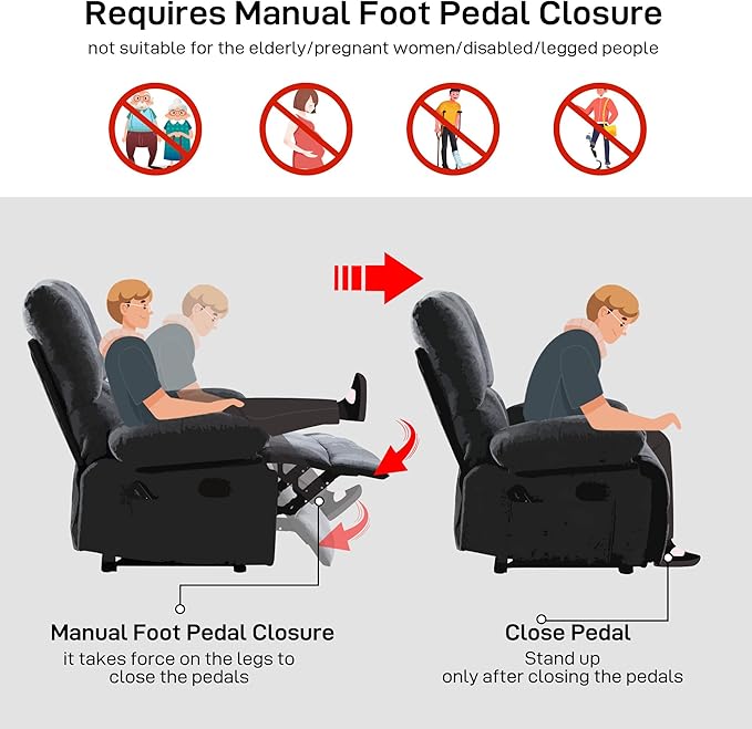 Oversized Recliner Chair Extra Wide Large Recliner for Adults 350lbs with Lumbar Support Pillow Nursery Chair Living Room (Manual, GREY-6008)