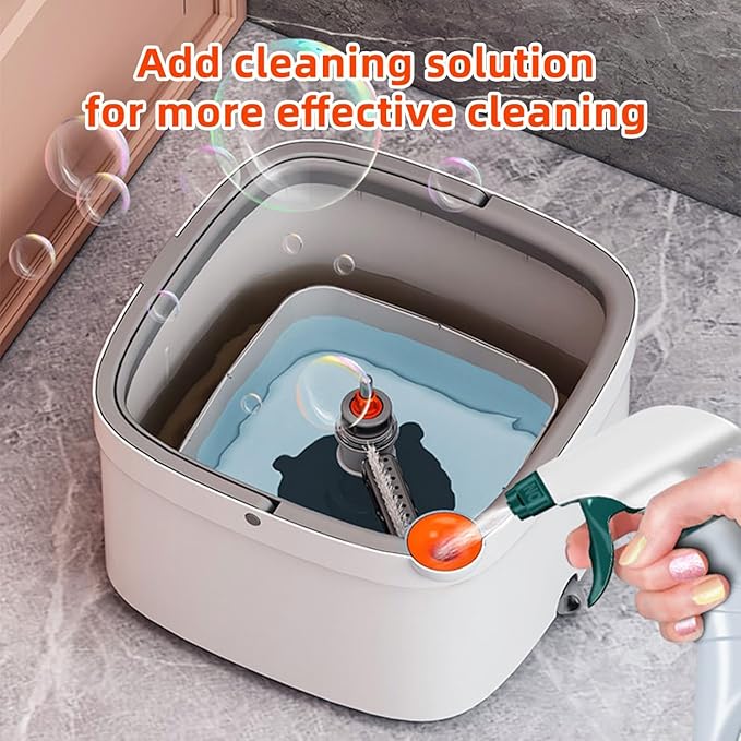 KZKR Spin Mop and Bucket Set with Self Separation Dirty and Clean Water System, Self Wringing 360° Rotating Square Mop Head for Home Floors Cleaning (1.0 Mop and Bucket Set (6 Pads))