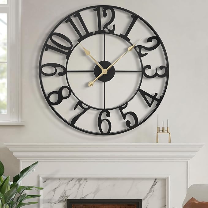 LEIKE 40 Inch Extra Large Wall Clock, Decorative Oversized Arabic Numerals Battery Operated Black Metal Wall Clocks for Living Room,Kitchen,Office, Farmhouse,Entrance Decor