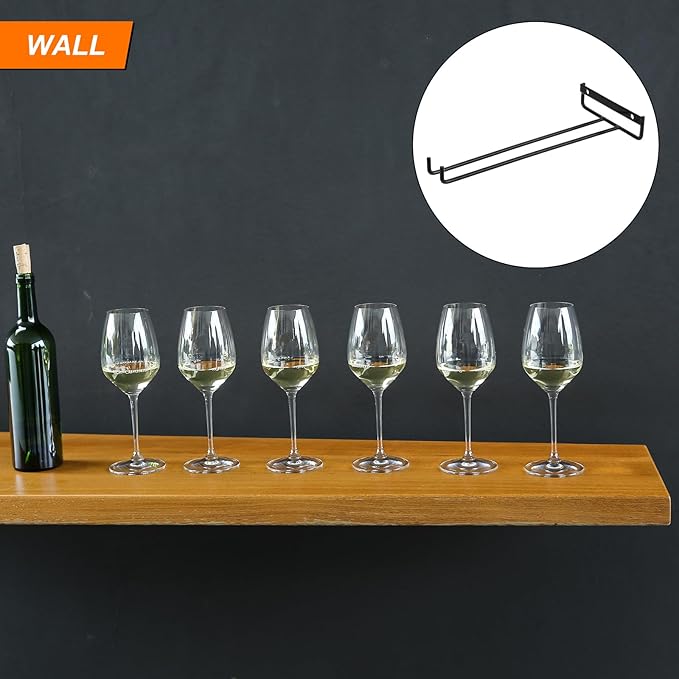 uxcell 5Pcs Wine Glass Rack, 10.43 Inch Iron Wine Glasses Rack Under Cabinet Stemware Rack - Wall Mountable Wine Glass Holder Storage Hanger for Bars Coffee Restaurants Kitchens, Black