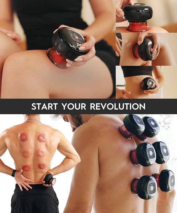 REVO The Original 4-in-1 Smart Cupping Therapy Massager, Red Light Therapy for Targeted Pain Relief, Knots, Aches, Muscle Soreness, Circulation & Tighter Skin, Portable Electric Massager- 2 Pack