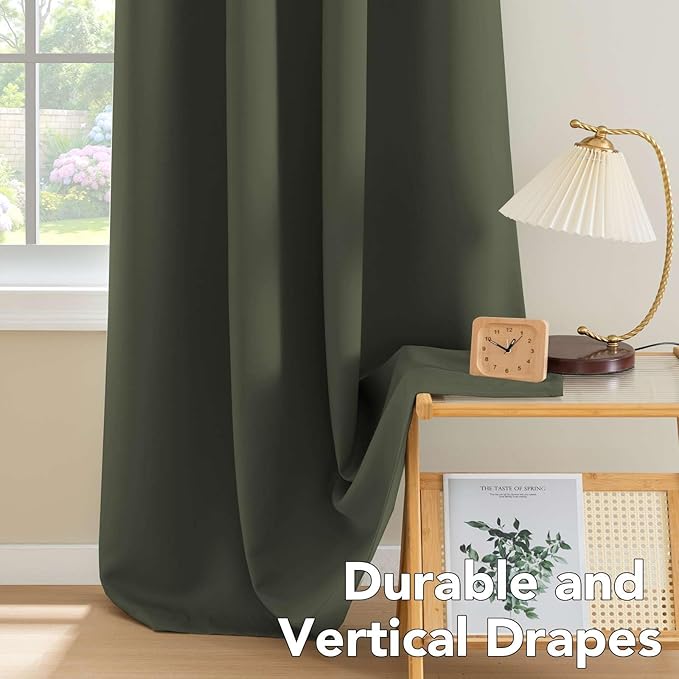 H.VERSAILTEX Ultra Soft Microfiber Thermal Insulated Antique Copper Grommet Blackout Curtains/Window Treatment Draperies 52 by 72 - Inch for Living Room/Bedroom, Set of 2 - Olive