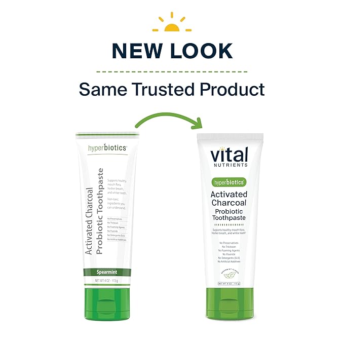 Vital Nutrients Hyperbiotics Activated Charcoal Probiotic Toothpaste | Fluoride Free Toothpaste with Oral Probiotics | Supports Healthy Mouth Flora, Fresher Breath, Teeth Whitening* | Vegan | 4 oz