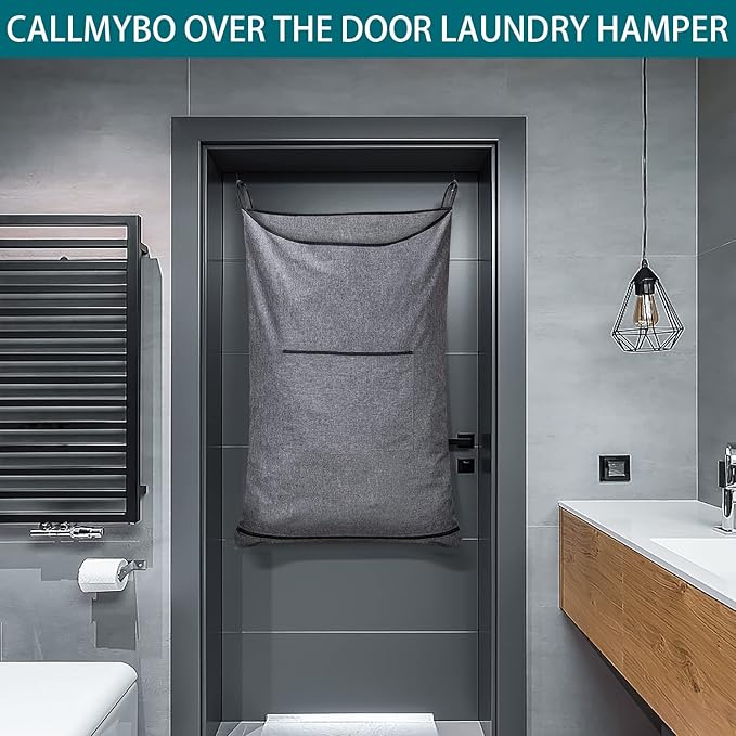 Hanging Laundry Hamper,Door Hanging Hamper with Width Opening, Over the Door Laundry bag with hooks, Laundry Collector and Over Door Storage Bag (36x22 Inch,Pop Grey)