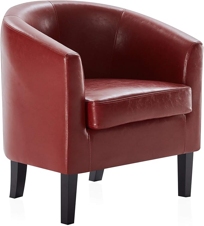 BELLEZE Accent Barrel Chair, Linen Round Chair Club Tub Sofa Corner Chair with Flared Legs and Cozy Soft Padding for Living Room Bedroom Waiting Room - Red