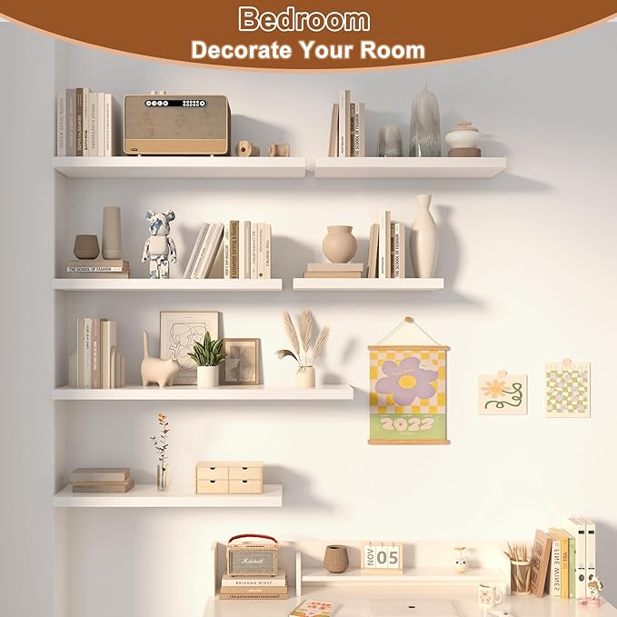 12 Inch Deep Floating Shelves for Wall 1 Pack White Floating Shelves Large Storage Space Wall Mount Shelf for Living Room Kitchen Bathroom 36" W x 12" D x 1.2" H White