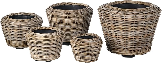 Rattan Kobo Indoor Outdoor Planter Basket with Plastic Pot X Small 1 Gallon Soil Capacity