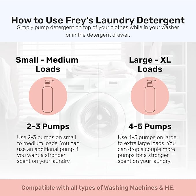 FREY Concentrated Liquid Laundry Detergent | Formulated for Sensitive Skin & HE Washers | Removes Stains Effectively | 50 Loads per Bottle (1-pack Jasmine Meadow)