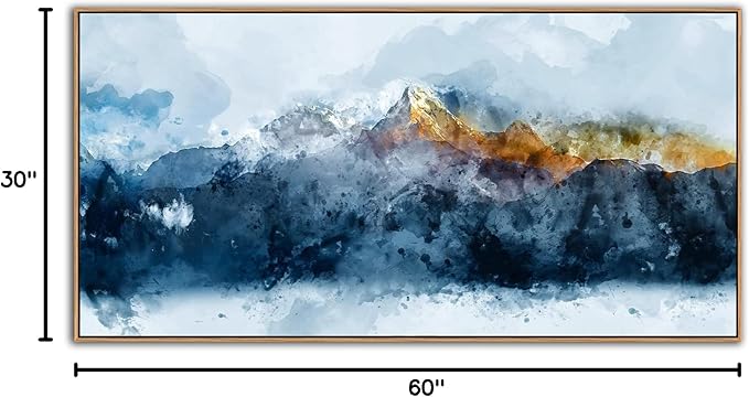 Framed Canvas Wall Art Indigo Abstract Mountain Pictures Wall Decor Blue Grey Orange Mountain Peaks Canvas Painting Prints Modern Abstract Artwork for Living Room Bedroom Decoration 29" X 58"