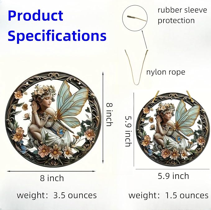 Flower Fairy Garden Decorations Angel Wing Christmas Halloween Deco Statue Art Elf Sculpture Hanging Craft for Outdoor Yard Courtyard Lawn Patio Window Acrylic Ornament Home Gift (A,L: 8*8 IN)