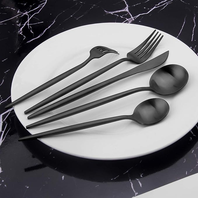Matte Black Silverware Set, Vanys 20 Piece Stainless Steel Cutlery Flatware Set, Kitchen Utensil Sets for 4, Tableware With Knife Spoons And Forks Set, Satin Finished Polished