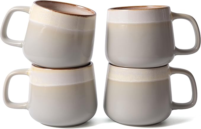 Ceramic Coffee Mugs Set of 4, 12 oz Stoneware Coffee Cups with Comfortable Handle for Latte, Tea, Cappuccino, Cocoa -Microwave and Dishwasher Safe - Modern Unique Aesthetic - Reactive Glaze