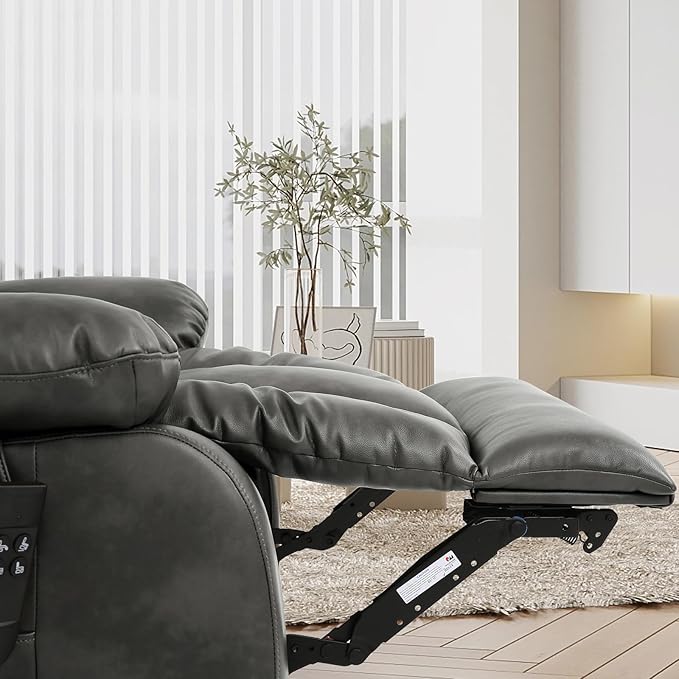 MAEVIS Power Recliner Chair, Lay Flat Sleeping Lift Chairs Recliner for Elderly with Heat and Massage,Comfy Real Breathable Leather Recliners with Dual OKIN Motor for Living Room (Silver Grey)