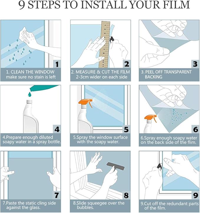 HIDBEA Frosted Window Privacy Film Non-Adhesive, Reusable Window Glass Films Heat Control Self Static Cling Removable Window Stickers for Home Office Living Room(White Frosted, 17.5 Inch x 6.5 Feet)