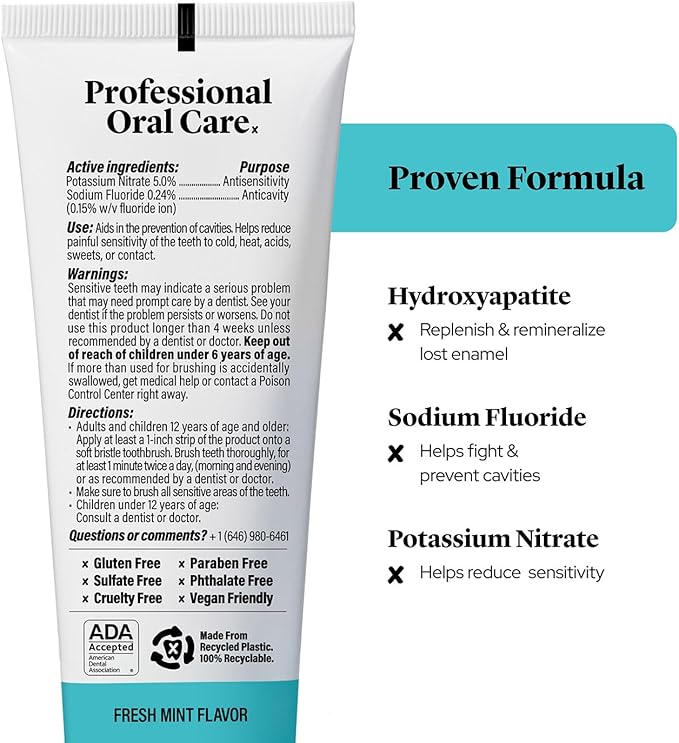 Professional Enamel Rebuilding Toothpaste - 2 Pack - Remineralizing Nano Hydroxyapatite Toothpaste with Sodium Fluoride, ADA Approved, Vegan, 2 x 4.2oz