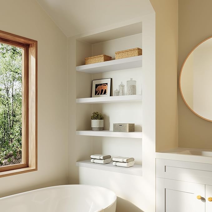 Large Floating Shelves for Wall Set of 2 Wooden Wall Shelves 36 in x 12.75 in x 2 in Room Decor Long Shelf with Invisible Wall Mount Bracket for Bedroom Kitchen Living Room White