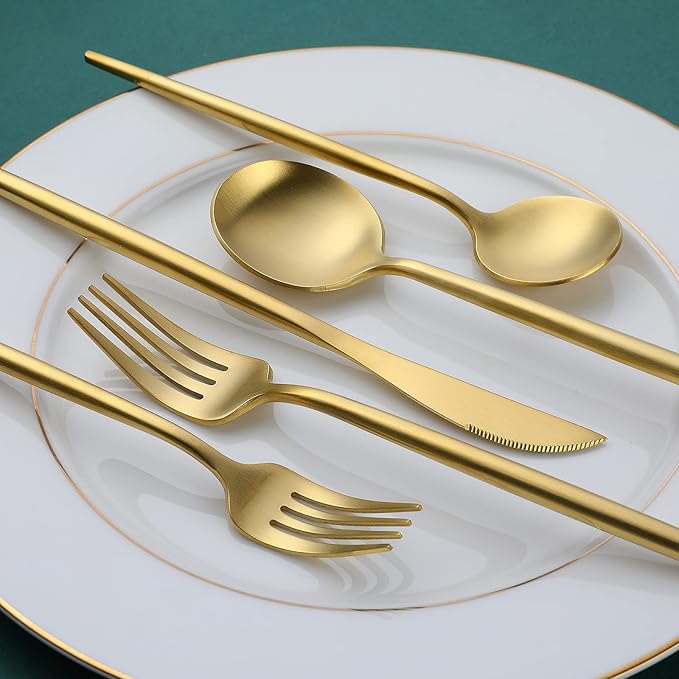 Matte Gold Silverware Set, OGORI 30-Piece Food Grade Stainless Steel Gold Flatware Set, Kitchen Utensil Set Service for 6, Tableware Cutlery Set for Home and Restaurant, Dishwasher Safe