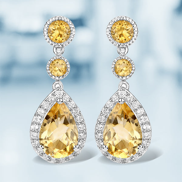 Boucles d'oreilles en argent sterling .925 avec citrine véritable et topaze blanche de 7,06 carats