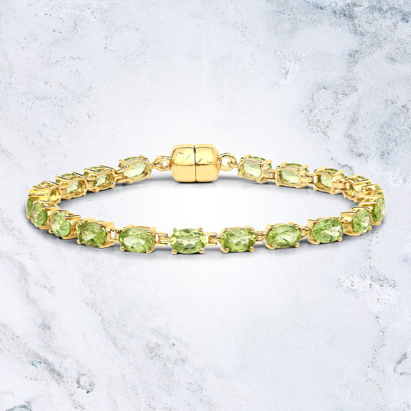 Bracelet en Argent Sterling 925 Plaqué Or Jaune 18K avec Péridot Naturel de 9,03 Carats