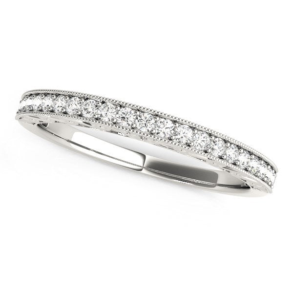 Alliance en or blanc 14 carats avec bordure millegrain et diamants ronds (1/6 carat au total)