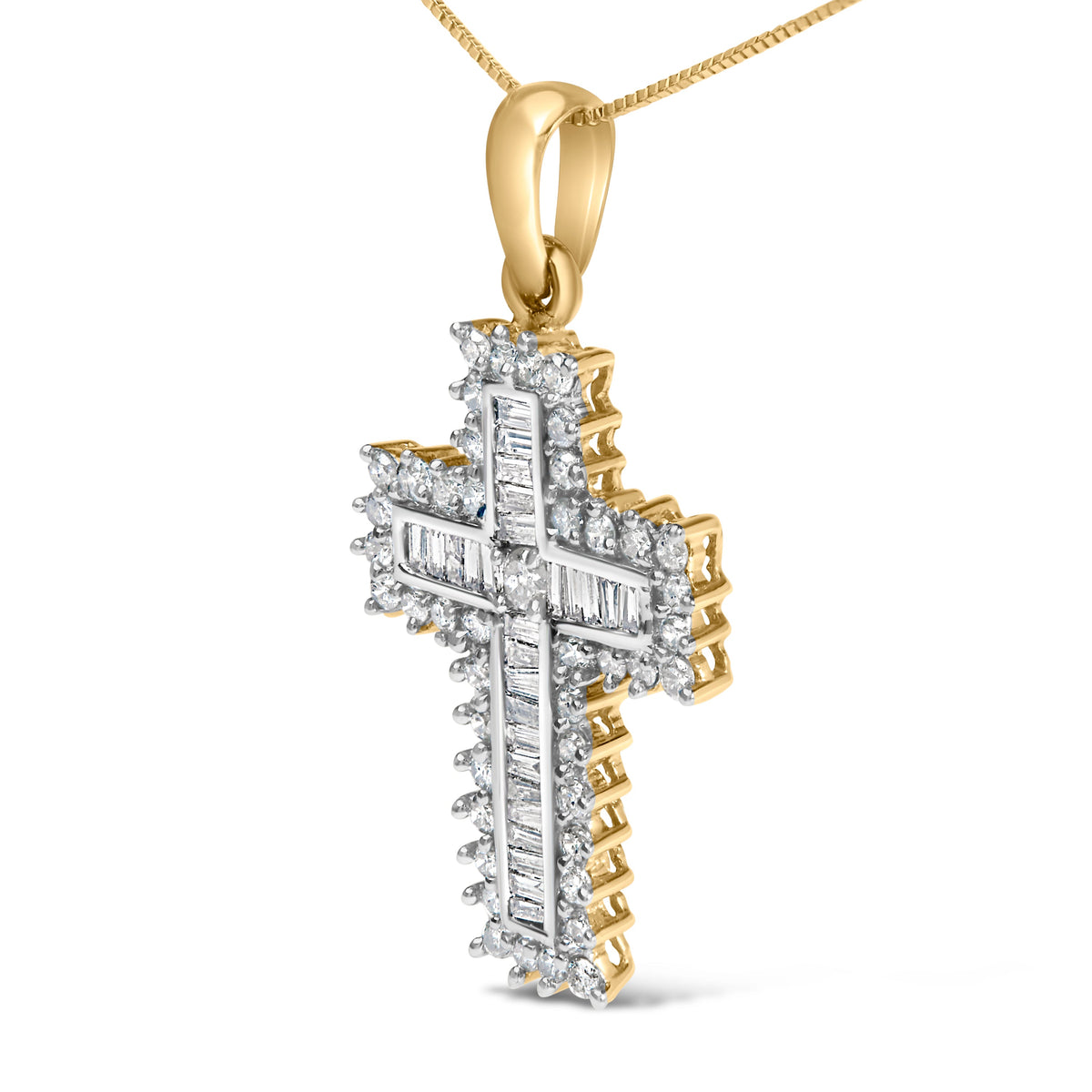 Collier pendentif croix à diamants multi-rangs en or jaune 14 carats de 2,0 carats