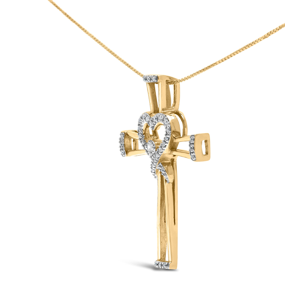 Pendentif Collier Cœur Entrelacé et Ruban en Argent Sterling 925 Plaqué Or Jaune 14K avec Diamant 1/6 Cttw (Couleur H-I, Clarté I2-I3) - 18 Pouces