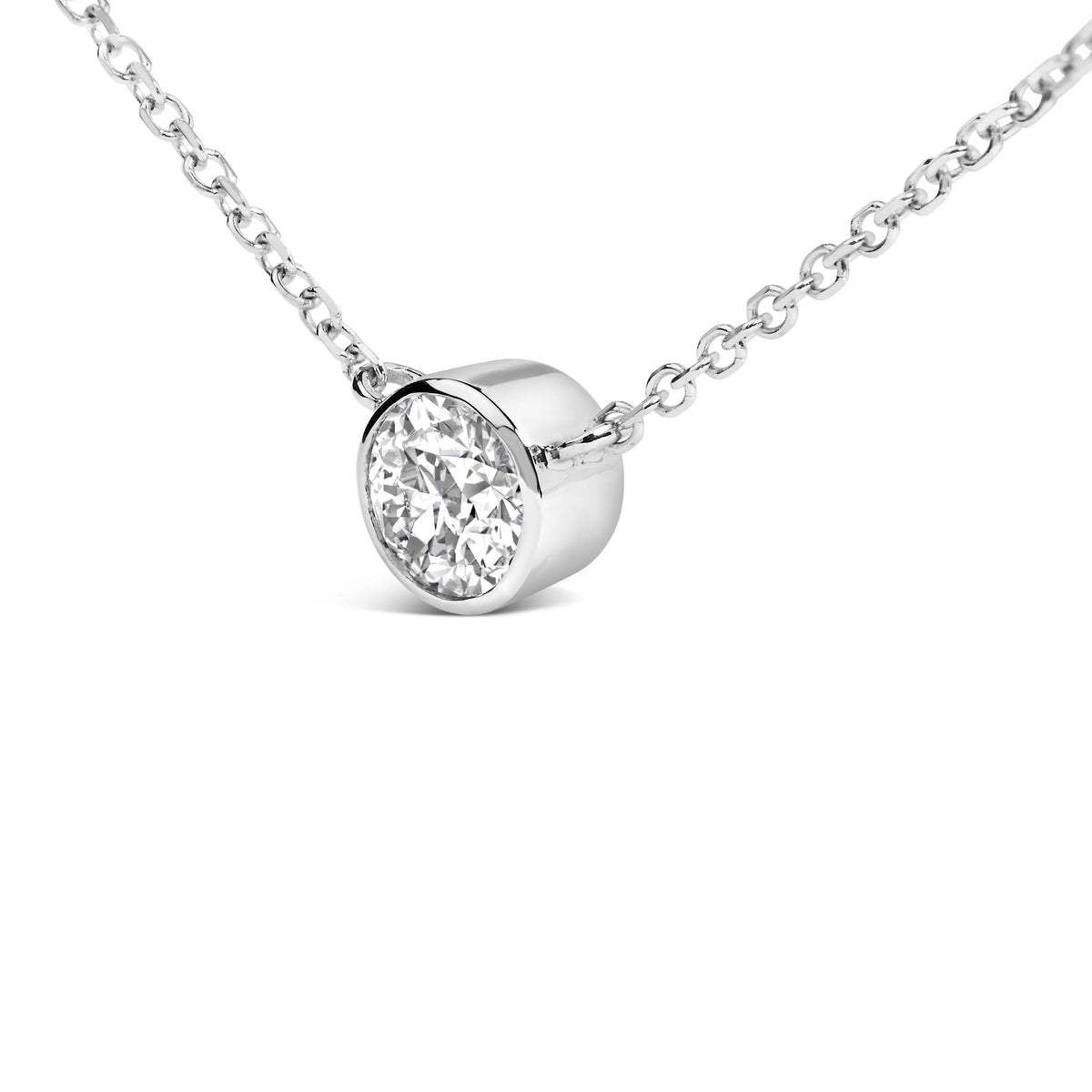 Collier pendentif solitaire 18" en or blanc 14K avec diamant rond de laboratoire serti clos de 1,00 carat (couleur F-G, pureté VS1-VS2)