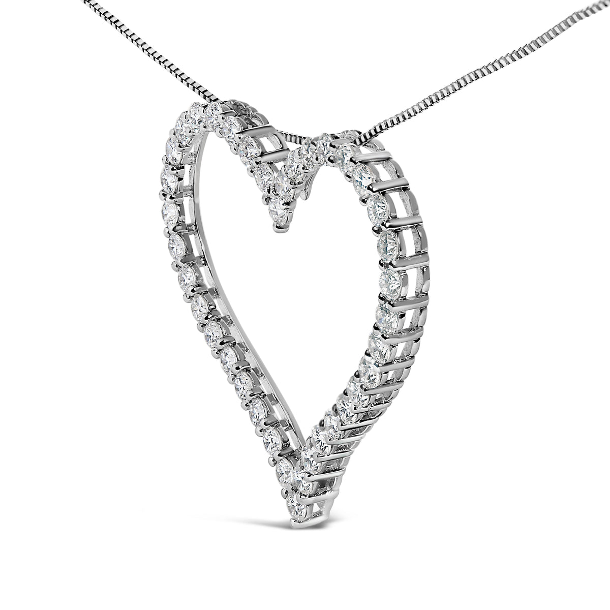 Collier pendentif cœur ouvert en or blanc 14 carats avec diamant de laboratoire de 3,0 carats