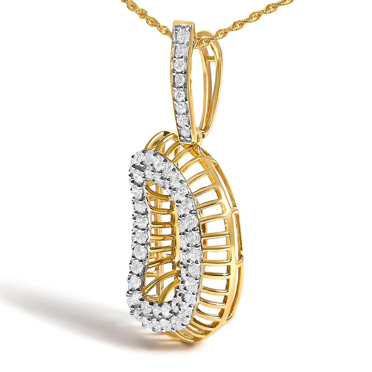 Pendentif en or jaune 10 carats pour homme avec lettre D en diamant de 1,2 carat