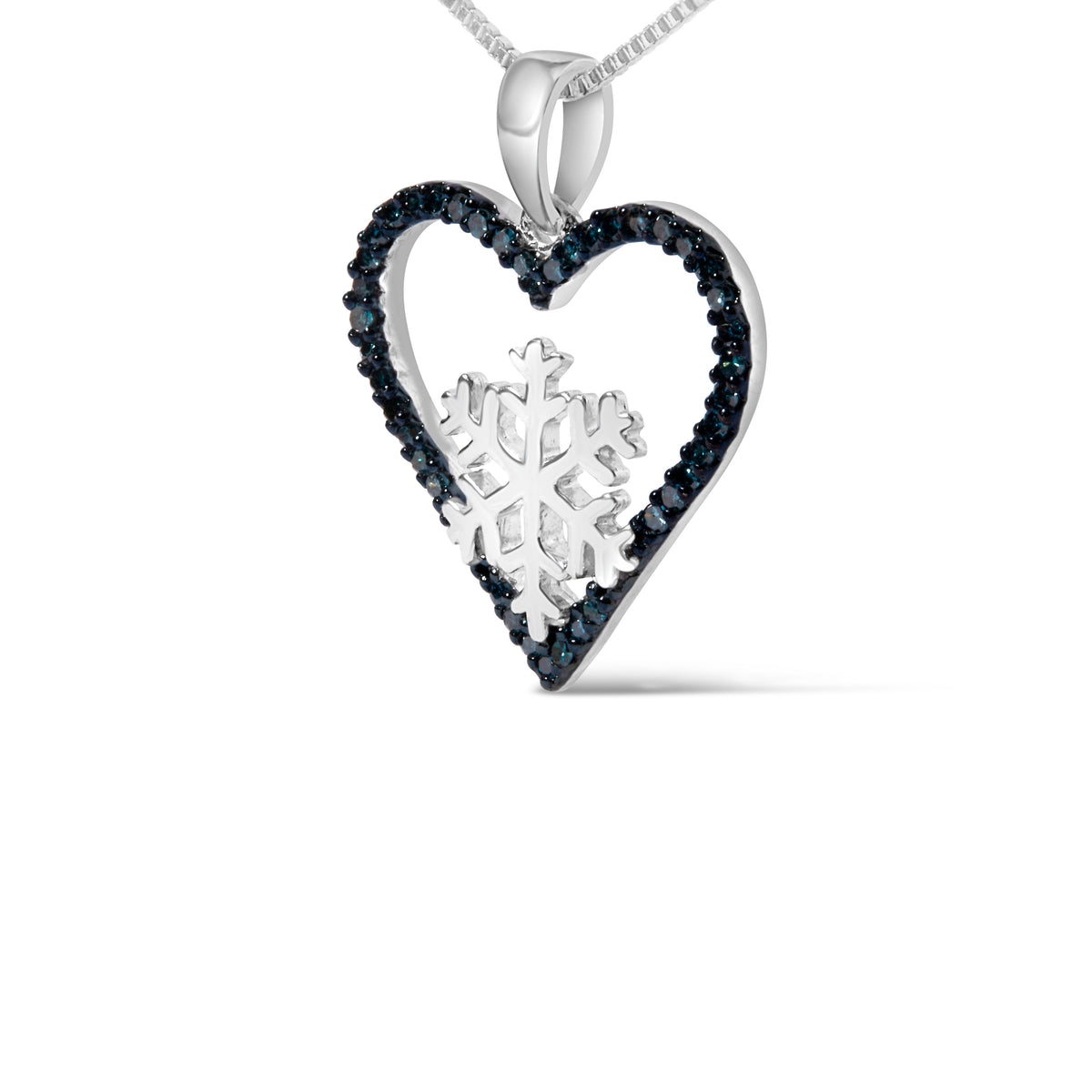 Collier pendentif cœur en argent sterling 925 avec diamant traité bleu de 0,10 carat TDW