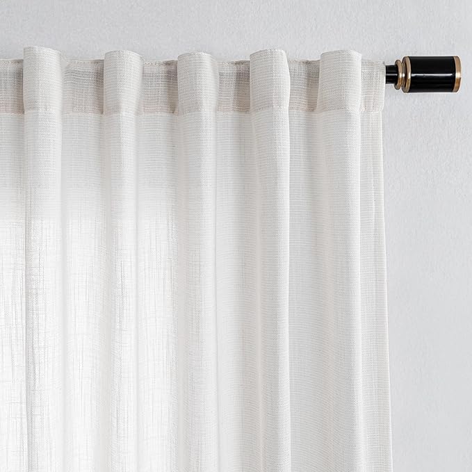 MYSKY HOME Natural Linen Living Room Curtains, Soft Cotton Blend Semi Sheers Light Filtering Back Tab Privacy Drapes for Patio Pergola Gazebo Nice Vertical Elegant Style, 100 x 95 Inches, 1 Panel