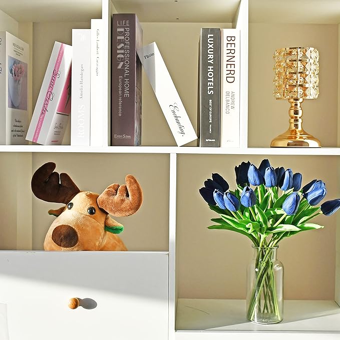 Mandy's Artificial Tulips 20 Stems Navy Blue PU Faux Flowers for Wedding Home Decor 13.5 Inch