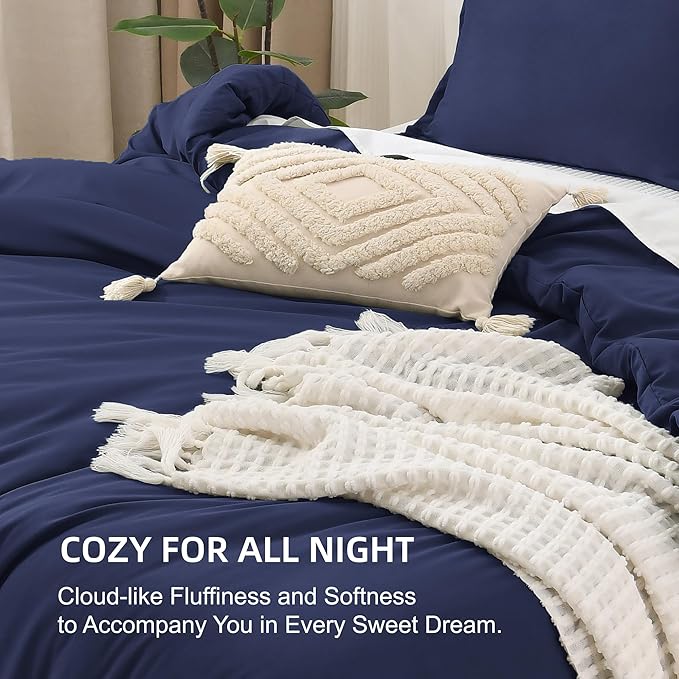 Litanika Navy Blue Twin/Twin XL Comforter Set, 2 Pieces Lightweight Solid Bedding Comforter Set, All Season Fluffy Bed Set (66x90In Comforter & 1 Pillowcase)