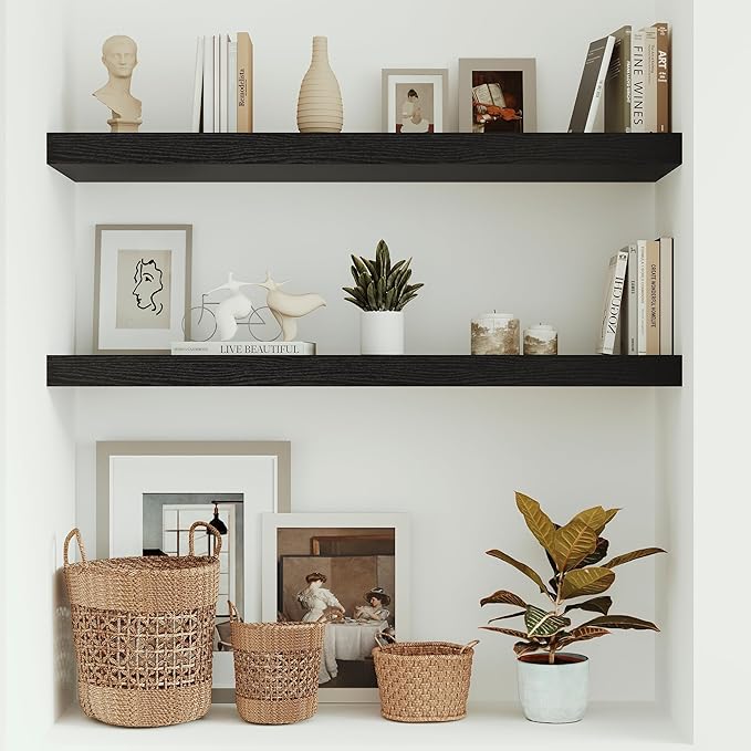 Single Floating Shelves 36 inch Long, Large 10 in Deep Wall Shelves Heavy Duty 70 lbs for Bedroom, Bathroom, Living Room, Kitchen, Office, Modern Shelf Home Decor, Set of 1, Black