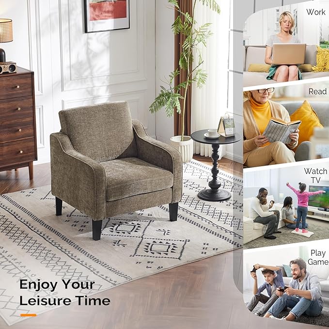 VINGLI Accent Chairs Set of 2 Living Room Chairs Light Brown Reading Chair for Bedroom Scooped Arm Chair Mid Century Modern Accent Chairs Upholstered Comfy Chair for Apartment, Waiting Room
