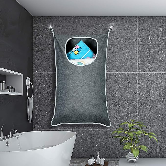 Hanging Laundry Bag with Over Door Hooks, Laundry Hamper and Space Saving Laundry Bag with Zipper, Hanging Hamper for Clothes, Toys, Towels, ...(36"x 22",Grey-2Pack)