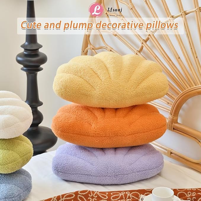 Lavender Seashell Throw Pillows, Shell Shaped Throw Pillows, 13 Inch Soft Home Decorative Pillow Plush Cushion for Bed Couch Living Sofa Room Decor Accent Throw Pillow