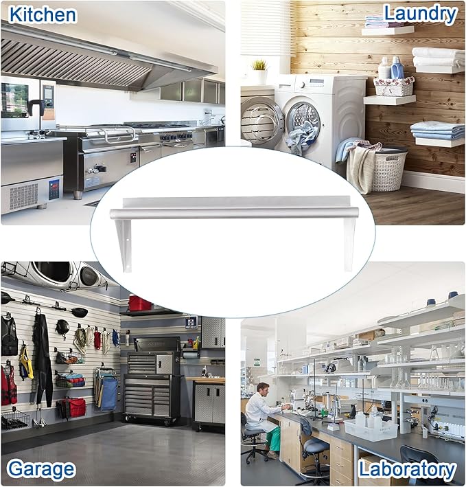 HARDURA Stainless Steel Shelf 14" x 60", 350lb Commercial Shelves Wall Mount Metal Shelving with Backsplash and Brackets for Kitchen, Restaurant, Laundry Room and Home