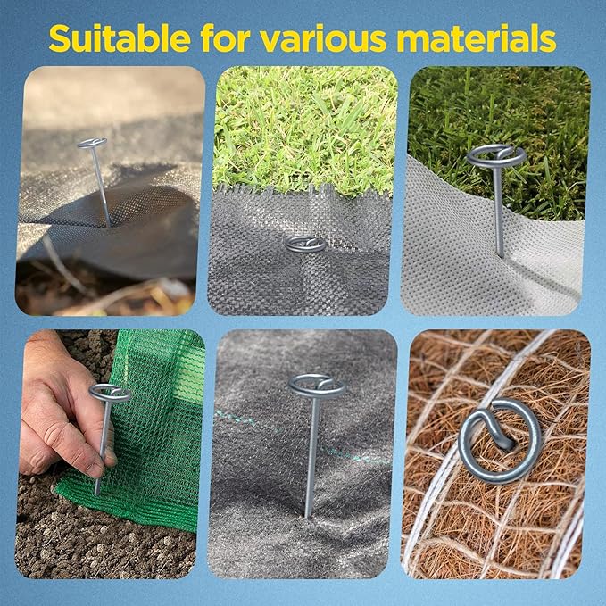 Landscape Fabric Pins, Thickened 8 Gauge Circle Top Landscape Pins, Not Easy to Bend 6 inch Galvanized Landscape Fabric Stakes, More Holding Power Than U-Shape Garden Staples (40)