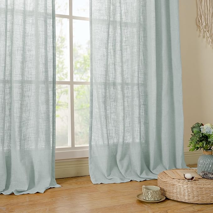 LAMIT Linen Blended Curtains 72 inch for Bedroom, Linen Textured Light Filtering Drapes Bronze Grommet Boho Neutral Panels for Farmhouse/Living Room, 2 Panels, 52 x 72 Inch, Greyish Blue