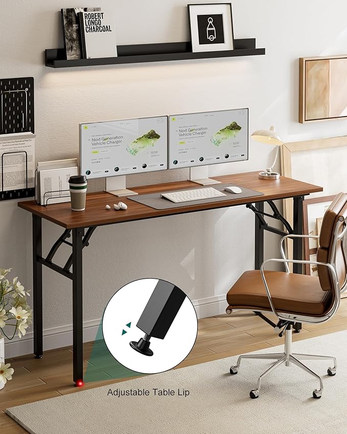 Frylr Small Folding Computer Desk โ Portable 55.1 Inch Foldable Laptop Table, Collapsible and Compact for Easy and Fast Setup, Lightweight for Small Spaces, Home Craft and Study Use, Dark Walnut