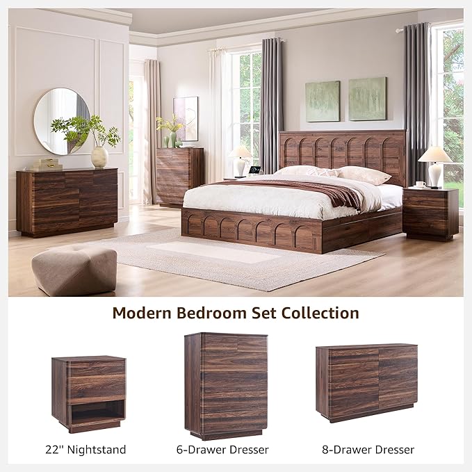Nightstand Set of 2 with Charging Station, 22" Large Modern Bedside Table with 2 Drawers Storage,Push-to-Open End Table for Bedroom,Living Room,Brown