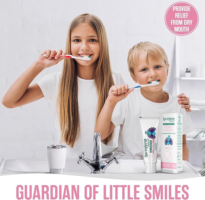 SprinJene Natural Kids Toothpaste, Bubblegum | Natural Childrenโs Toothpaste for Cavity Protection | Fluoride Toothpaste for Toddlers | 4 Pack