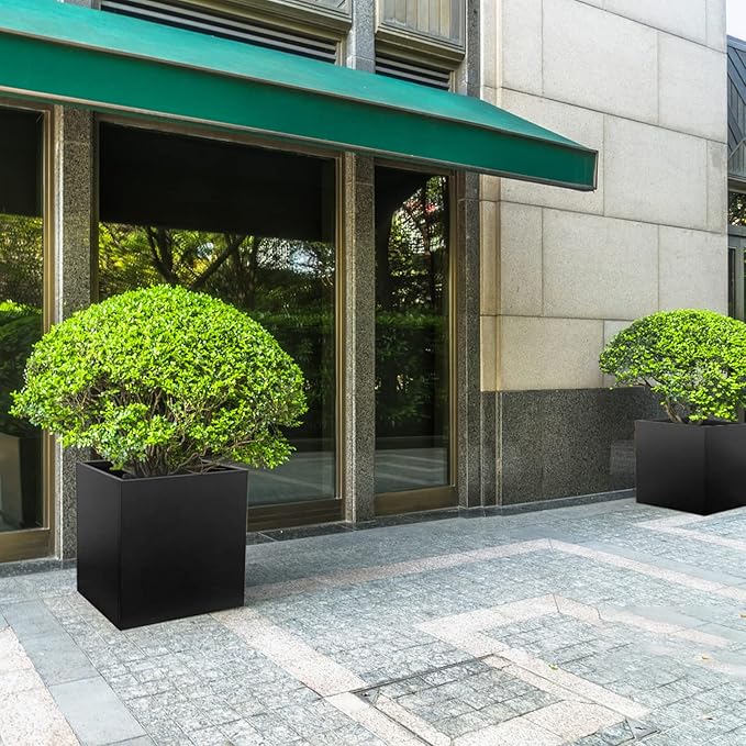Galvanized Steel Black Planter Box Square 27.6 in Metal Large Planter Box Outdoor Indoor Huge Cube Heavy Duty Flower Pot Modern Commercial Residential for Patio, Deck, Yard, Garden