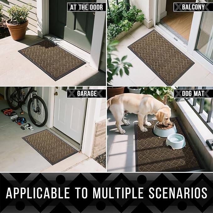 Yimobra Front Door Mats Outside Entrance, 36x24 All-Season Waterproof Welcome Matt Outdoor, All-Weather Non-Slip Doormat, Non Slip Porch Patio Indoor Entrance Mat, Brown