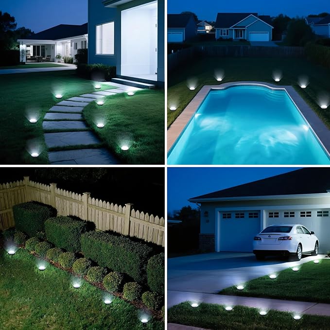 Mini Outdoor Solar Lights,8 Pack Solar Garden Lights for Outside IP65 Waterproof, 8 LED Disc Landscape Lighting for Garden Yard Driveway Walkway Poolside Deck Lawn Patio,Cold White